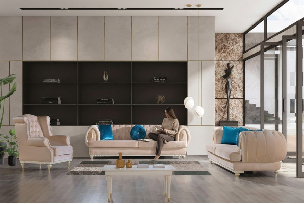 Beige bankstel 3+2+1 zits luxe gestoffeerde bankstellen Stijlvolle meubels