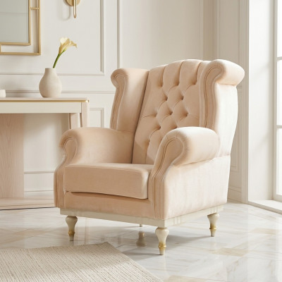 Witte retro fauteuil Chesterfield eenzits barkruk woonkamer 1-zits