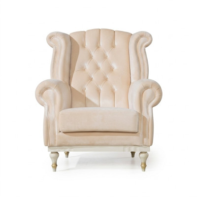 Witte retro fauteuil Chesterfield eenzits barkruk woonkamer 1-zits