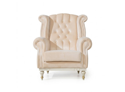 Witte retro fauteuil Chesterfield eenzits barkruk woonkamer 1-zits