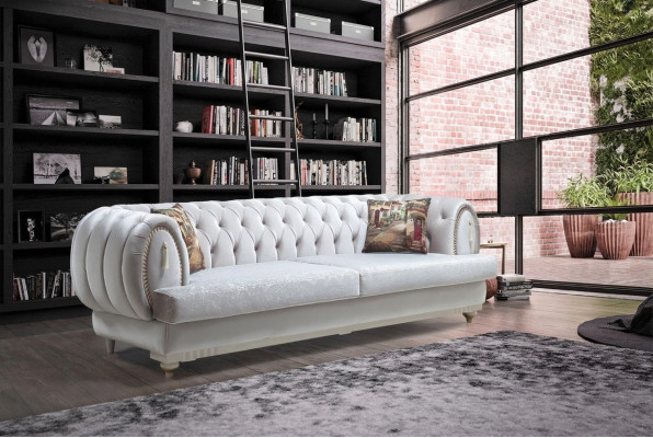 Witte Chesterfield driezits Moderne sofa Stijlvolle woonkamer bank