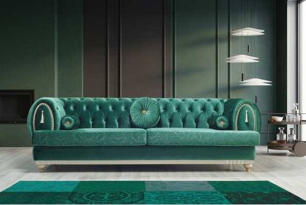 Moderne bank 3-zits groene bank Luxe woonkamerbank Houten frame