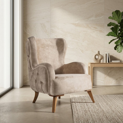 Textiel gestoffeerde fauteuil bank bank stoel luxe kleurrijke ontspanning beige Chesterfield Nieuw