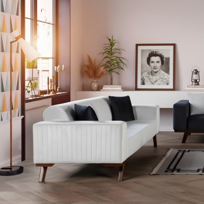 Moderne gestoffeerde bank van drie zitsbank meubels wit fluweel textiel