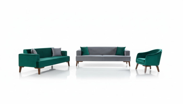 Bankstel 3+3+1 zits Designerwoonlandschap Grijs Turkoois Groen