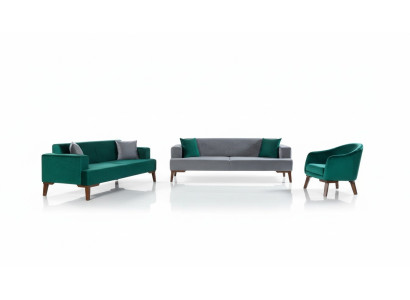Bankstel 3+3+1 zits Designerwoonlandschap Grijs Turkoois Groen