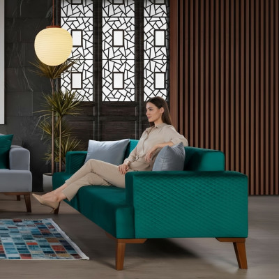 Elegante Turkoois Bank Driepersoonsbank Woonkamer Zitmeubels Fluweel