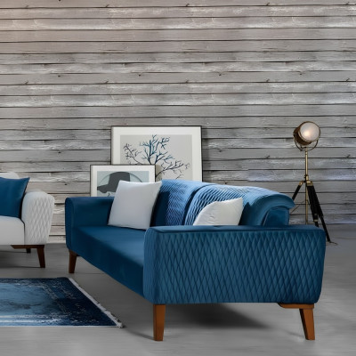 Blau bankstel driezitter bank elegant zitmeubilair woonkamer fluweel