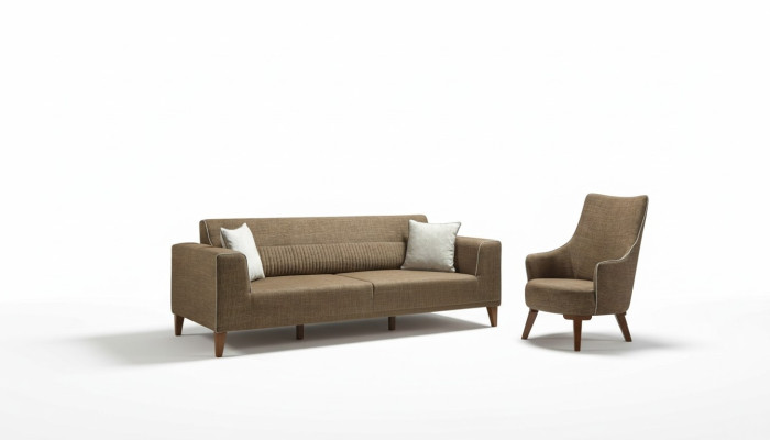 Sofaset 3+1 zitplaatsen gestoffeerde bank gestoffeerde meubels bruine stof