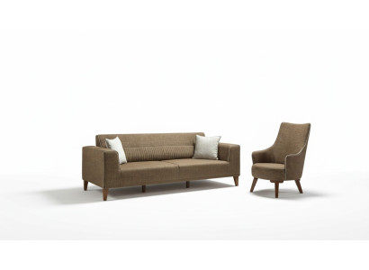 Sofaset 3+1 zitplaatsen gestoffeerde bank gestoffeerde meubels bruine stof