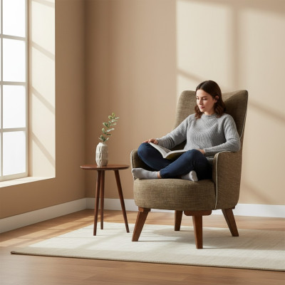 Luxe Moderne Fauteuil 1 Zits Ontwerp Woonkamer Bekleding Houten Meubels