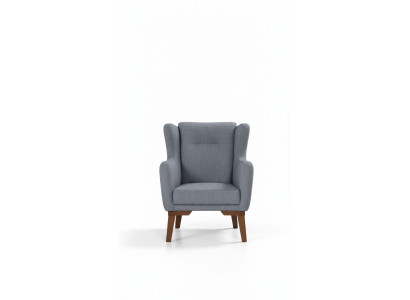 Luxe fauteuil eenzitter leunstoel woonkamer houtgrijze meubels