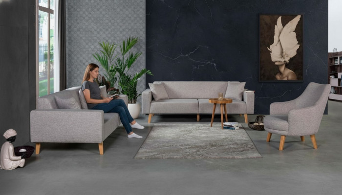Sofa bank Bekleding Zitting 3+3+1 Zitsuite ontwerp Hout Banken Beige Zitkussen