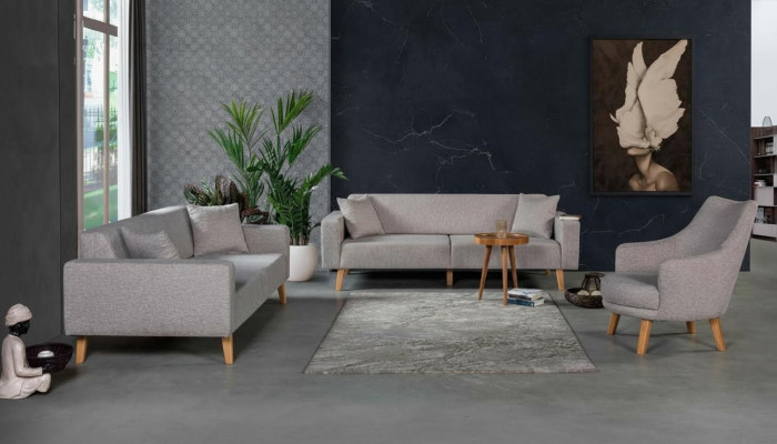 Sofa bank Bekleding Zitting 3+3+1 Zitsuite ontwerp Hout Banken Beige Zitkussen