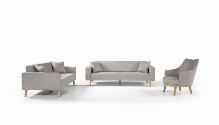 Sofa bank Bekleding Zitting 3+3+1 Zitsuite ontwerp Hout Banken Beige Zitkussen