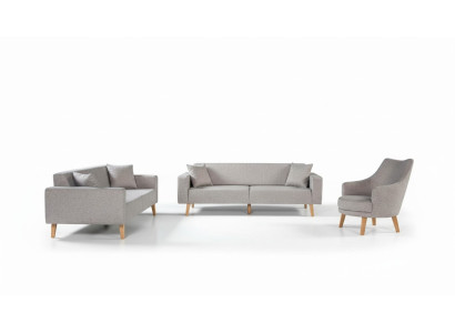 Sofa bank Bekleding Zitting 3+3+1 Zitsuite ontwerp Hout Banken Beige Zitkussen