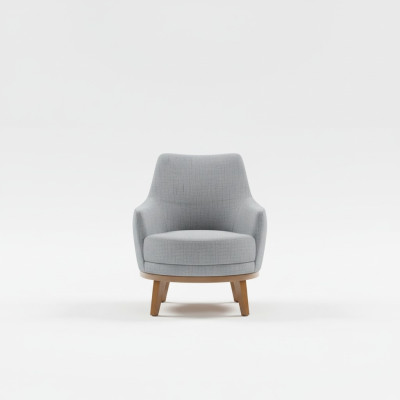 Fauteuil van 1 zitplaats voor in de woonkamer, houten frame met textielbekleding.