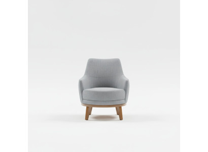 Fauteuil van 1 zitplaats voor in de woonkamer, houten frame met textielbekleding.