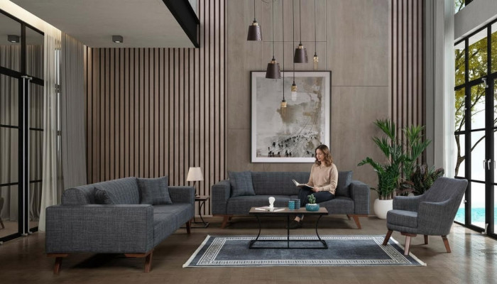 Sofaset 3+3+1 zitplaatsen Designbanken Gestoffeerde bankstellen Grijs Meubels 3-delig