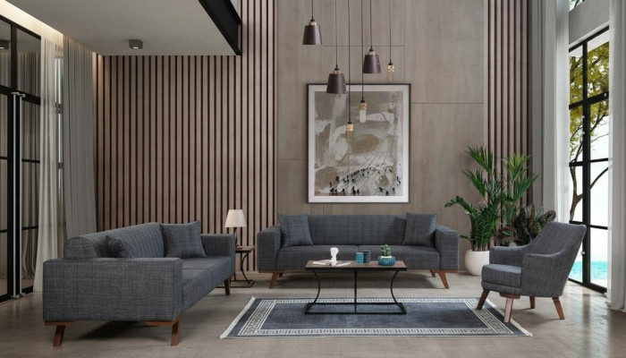 Sofaset 3+3+1 zitplaatsen Designbanken Gestoffeerde bankstellen Grijs Meubels 3-delig