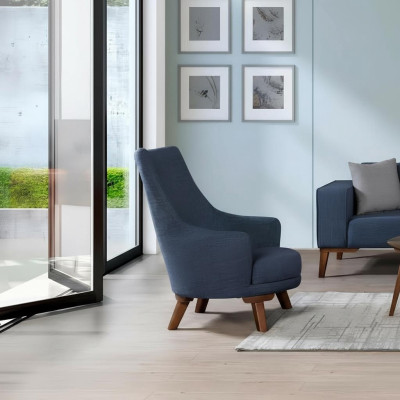 Luxe gestoffeerde textiel fauteuil, eenzitter fauteuil gestoffeerde meubels in het blauw