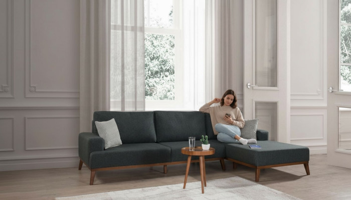 Hoekbank L-vormige set van textiel zitting woonkamer gestoffeerd meubilair hoekbank.