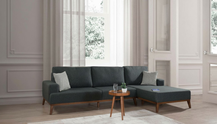 Hoekbank L-vormige set van textiel zitting woonkamer gestoffeerd meubilair hoekbank.