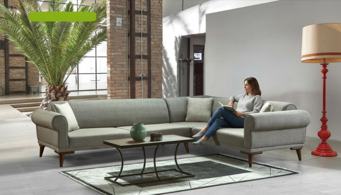 Hoekbank L-vorm Bank Bekleding Luxe Woonkamer Zacht Stijl Bank Grijs