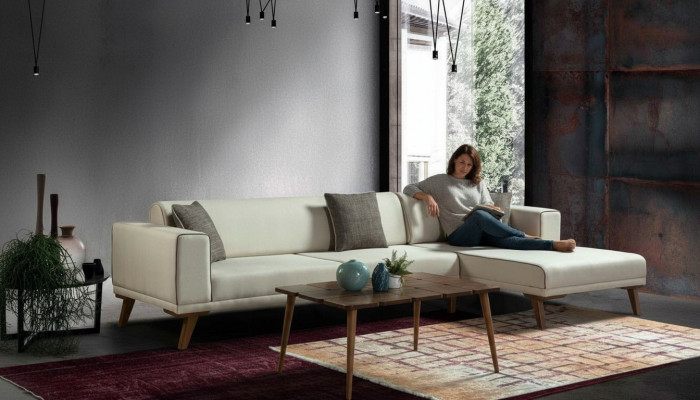 Eckbank L-vorm bankstellen bank hoek bank gestoffeerd textiel wit
