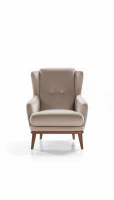 Beige Design Fauteuil Eenpersoons Woonkamer Textiel Stijl Houten Meubels
