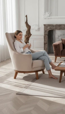 Fauteuil Bekleding Meubels Woonkamer Eenpersoons Relax Textiel Lounge Fauteuil Beige