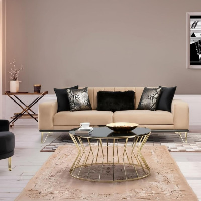 Moderne bank 3-zits woonkamer bank design meubels metaal beige bekleding