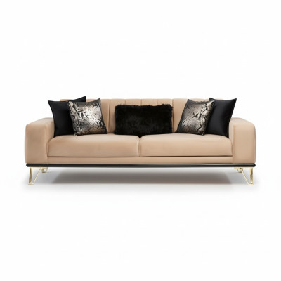 Moderne bank 3-zits woonkamer bank design meubels metaal beige bekleding