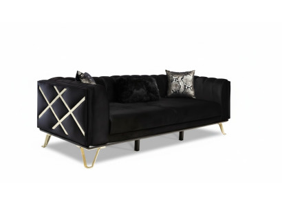 Luxe bank 3-zits bank driezitter textiel meubels zwarte fluweel