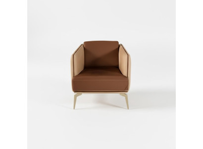 Moderne fauteuil met één zitplaats, bruine leunstoel, gestoffeerd met textiel.