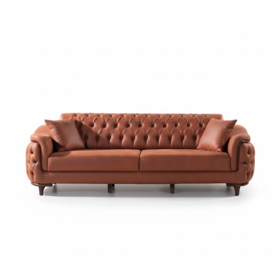 Oranje Chesterfield bank Driezitsbank Meubels Fluweel Hout Zitkussen