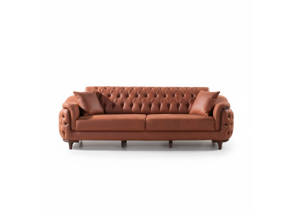 Oranje Chesterfield bank Driezitsbank Meubels Fluweel Hout Zitkussen