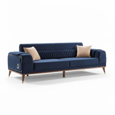 Luxe blauwe bankstel Driezits ontwerpbanken Meubels Stof Textiel Fluweel