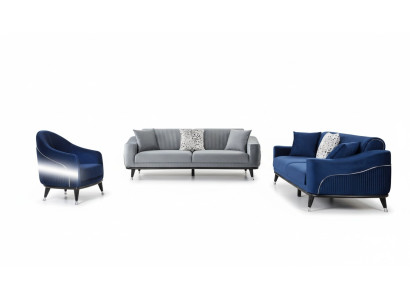 Bankstel 3+3+1 zits banken gestoffeerde banken hout grijs blauw fluweel