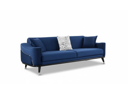 Blauw design bankstel driezits luxe bank fluweel meubelstof textiel