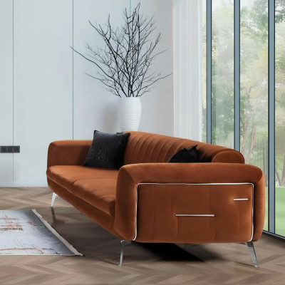 Oranje Design Bank Bank Fluweel Driezits Luxe Meubel Stof Textiel
