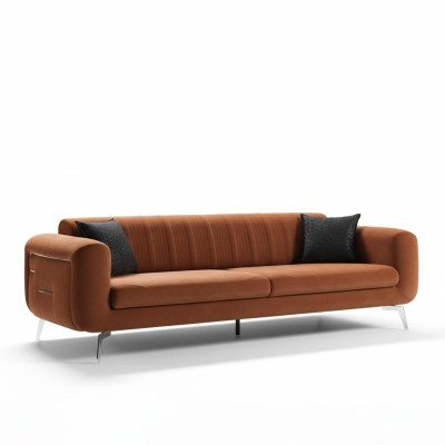 Oranje Design Bank Bank Fluweel Driezits Luxe Meubel Stof Textiel
