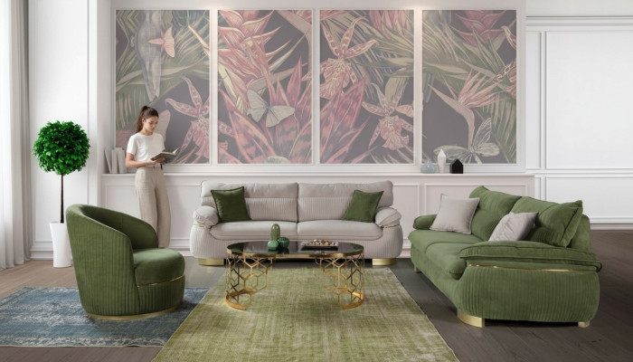 Sofaset 3+3+1 zits bank grijs bank stoffering set stof meubels
