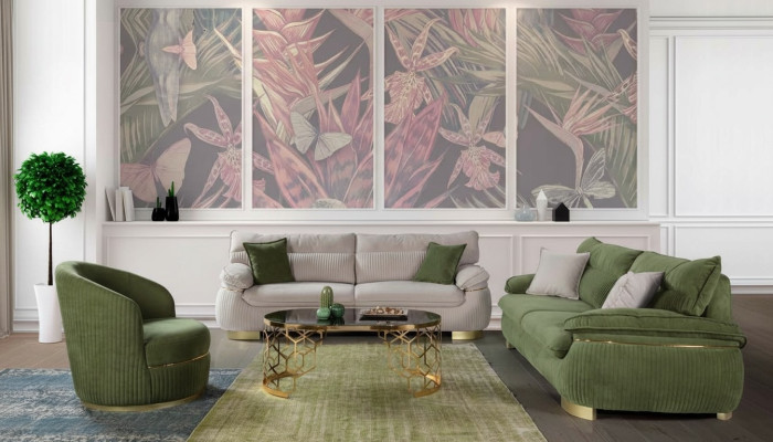 Sofaset 3+3+1 zits bank grijs bank stoffering set stof meubels
