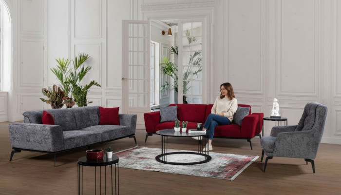 Bankstel 331 Zitkussen Bank Woonkamer Meubels Rood Grijs