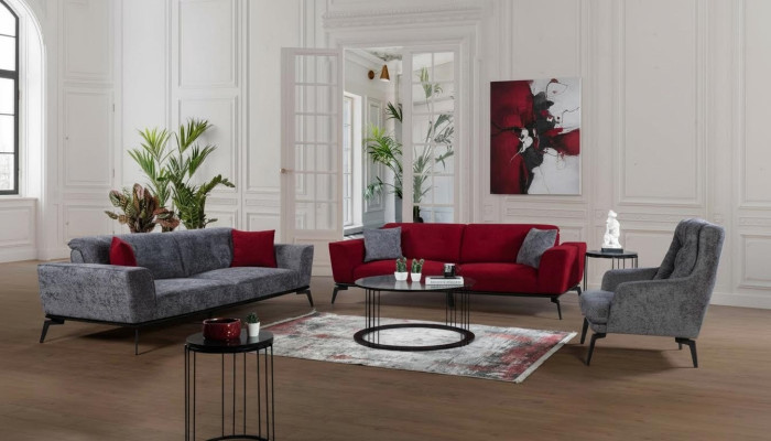 Bankstel 331 Zitkussen Bank Woonkamer Meubels Rood Grijs