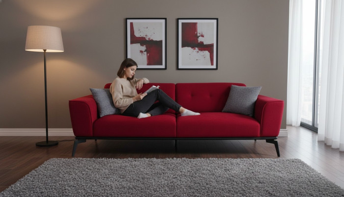 Moderne bank 3-zits stof Bordeaux bank gestoffeerde bank driepersoons Rood