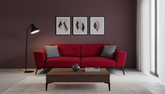 Moderne bank 3-zits stof Bordeaux bank gestoffeerde bank driepersoons Rood