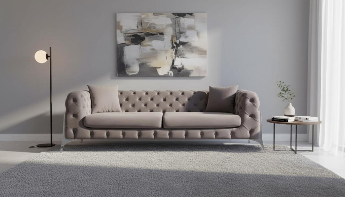 Chesterfield grijze bank 3-zits woonkamer banken textiel bekleding