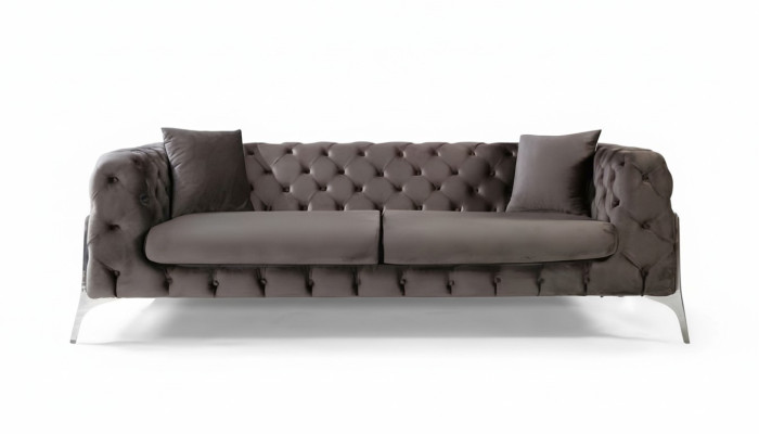 Chesterfield grijze bank 3-zits woonkamer banken textiel bekleding